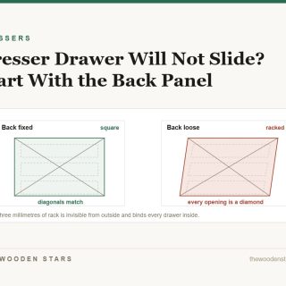 A dresser carcass square, and the same carcass racked so every drawer opening is a diamond