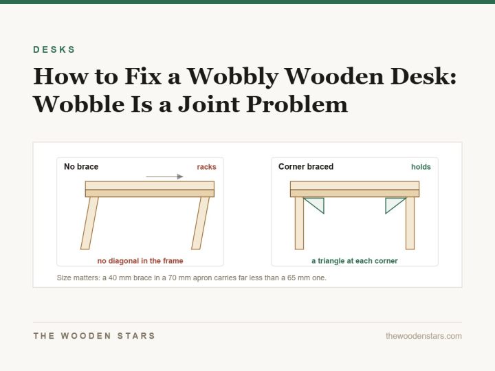 A desk frame racking sideways, and the same frame with a triangular brace at each corner