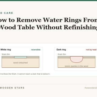 Cross-section comparing a white ring trapped in the finish with a dark ring in the wood