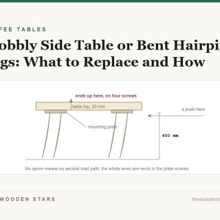 A hairpin-legged table showing a sideways push at leg height levering on the mounting plate screws